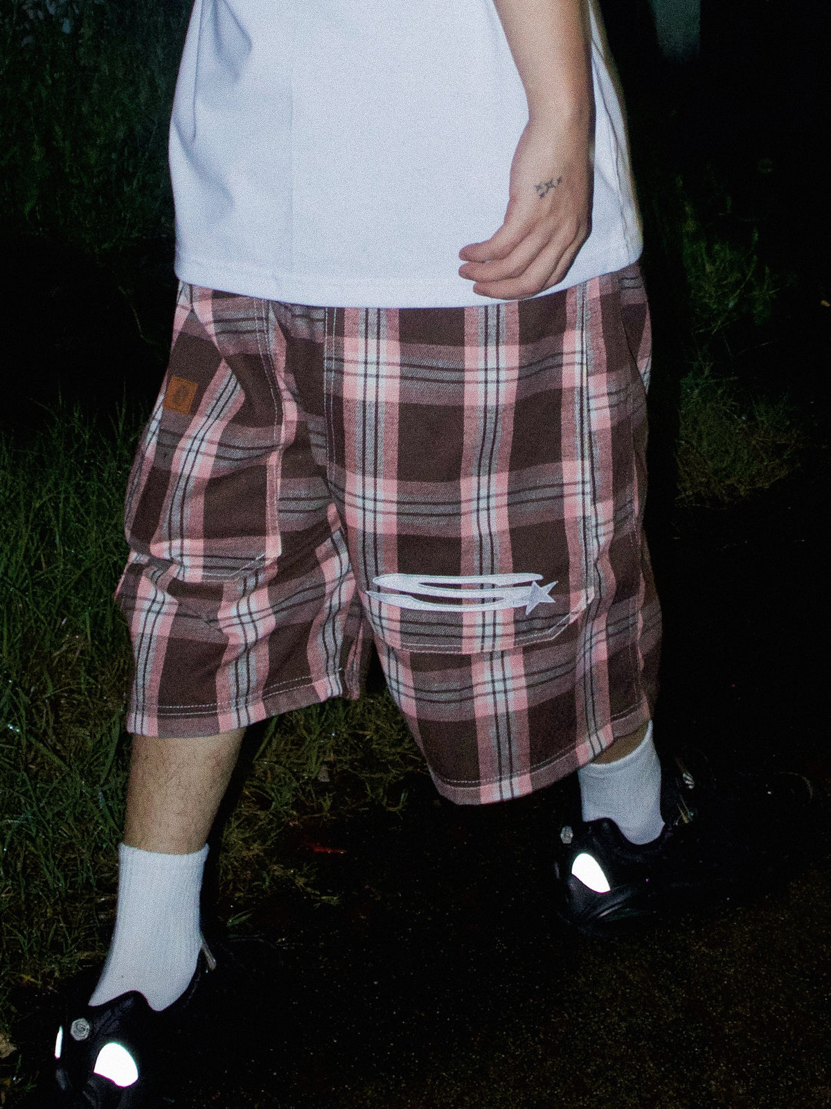 ICE CREAM PINK PLAID  LONG SHORTS