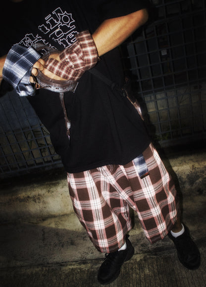 ICE CREAM PINK PLAID  LONG SHORTS