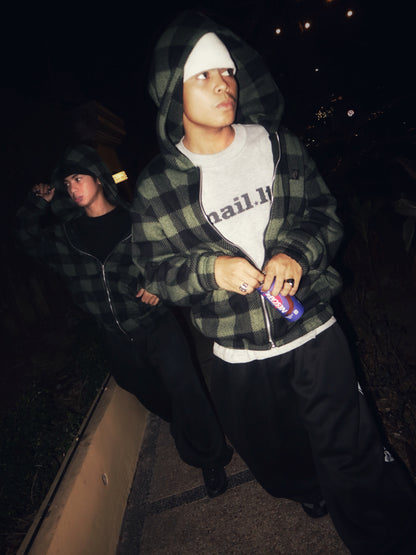 PLAID ZIP UP HOODIE