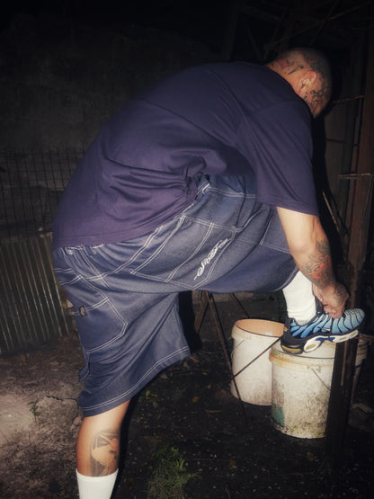 DARK BLUE DENIM CARPENTER JORTS