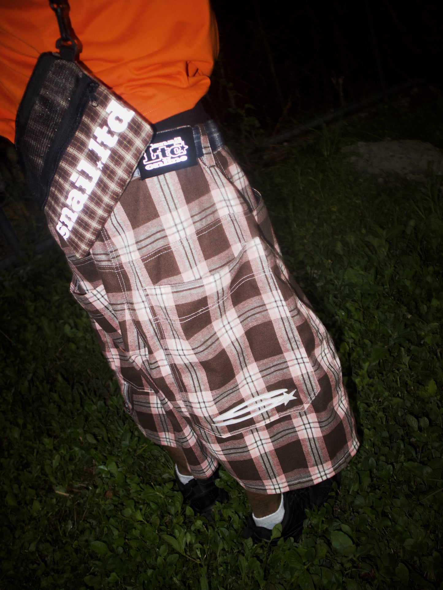 ICE CREAM PINK PLAID  LONG SHORTS