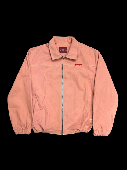 DISTRESSED PINK DENIM ZIP UP JACKET