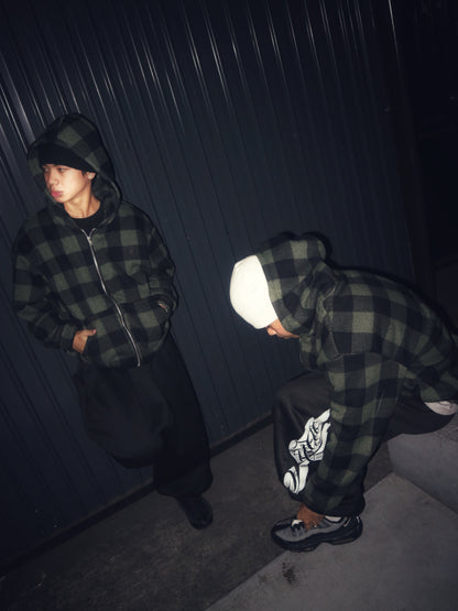 PLAID ZIP UP HOODIE