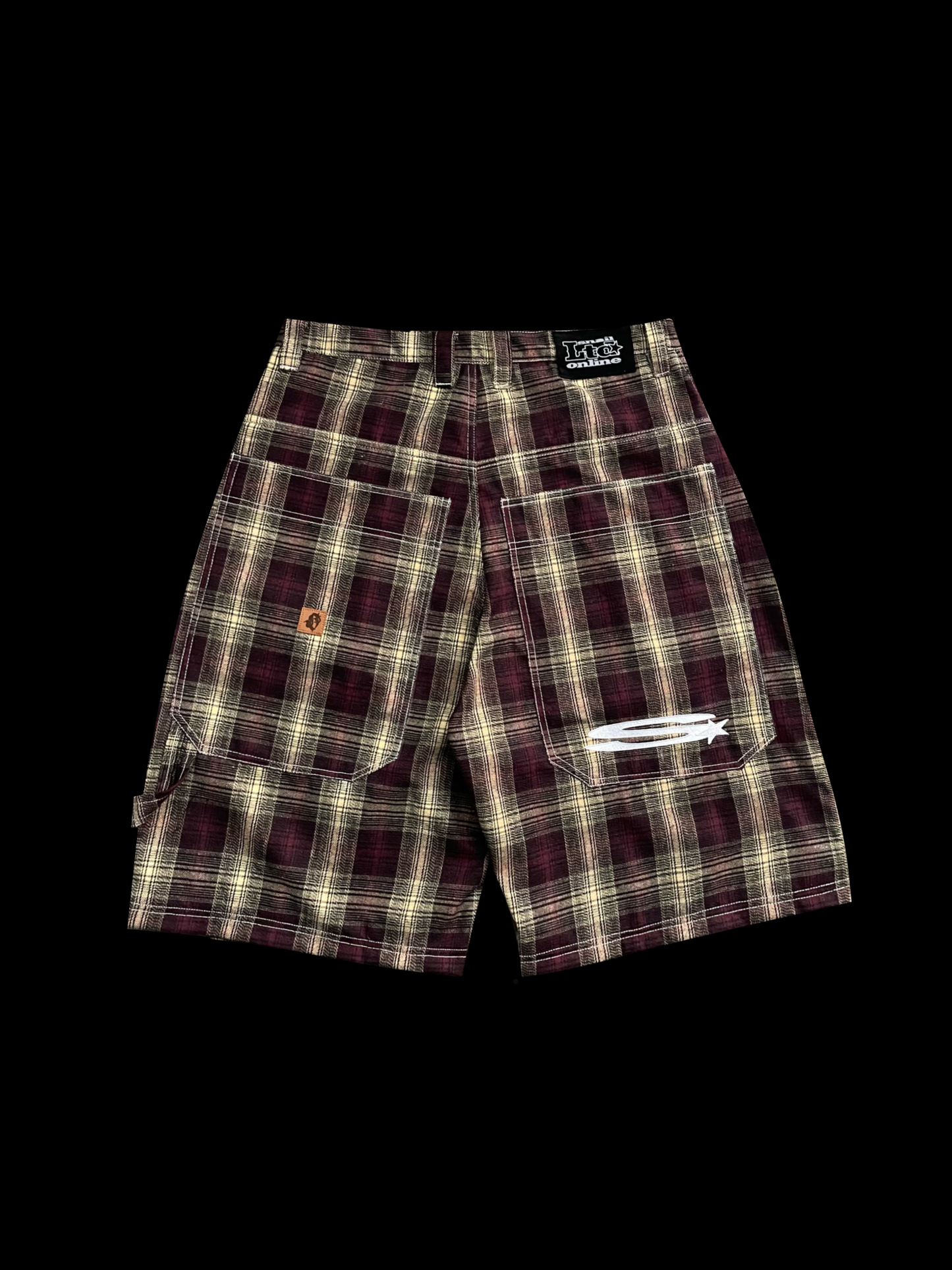 MAROON PLAID LONG SHORTS