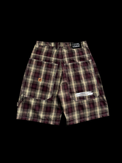 MAROON PLAID LONG SHORTS