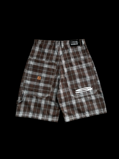 CHOCO BROWN PLAID LONG SHORTS