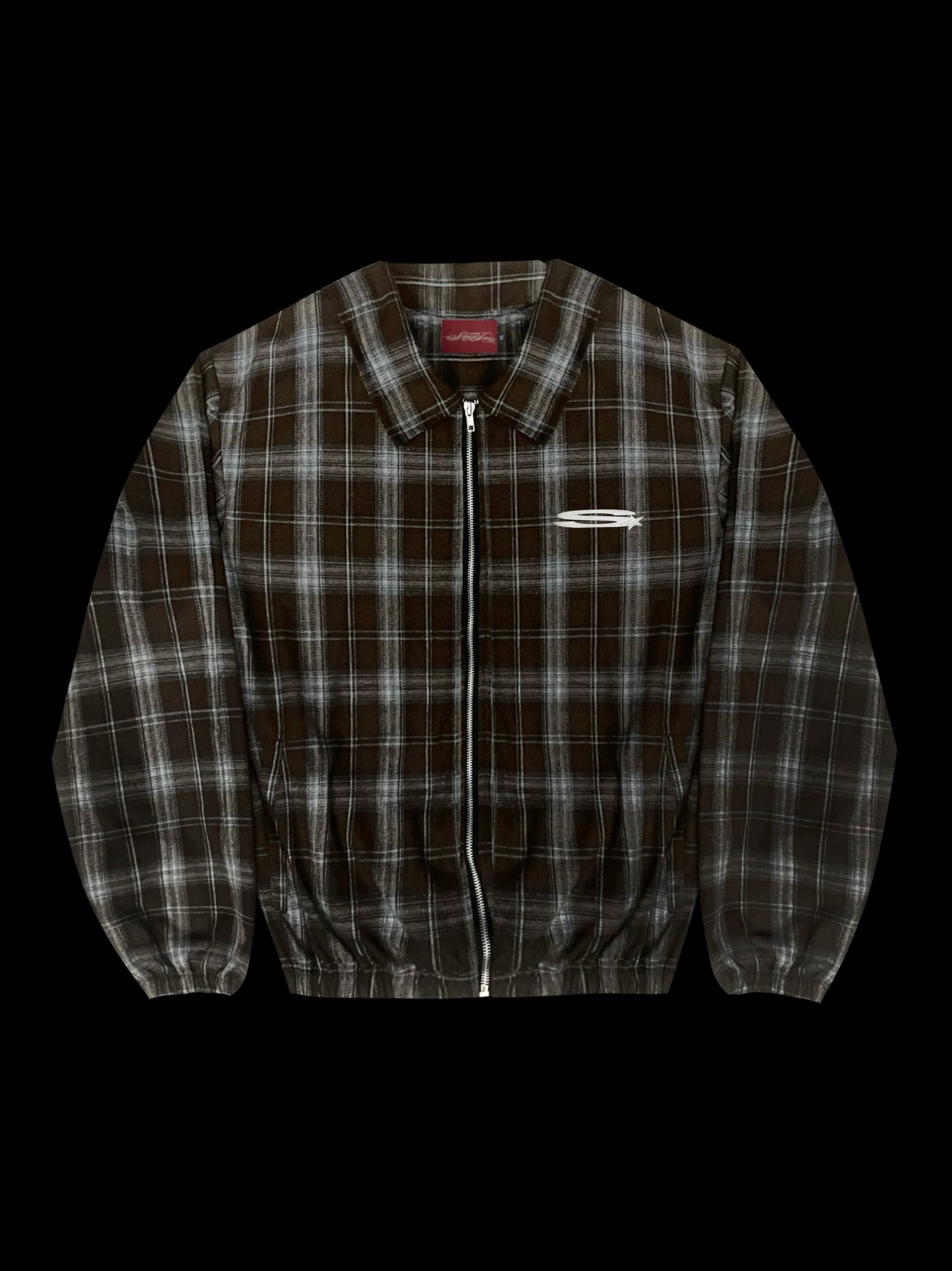 CHOCO BROWN PLAID ZIP UP JACKET