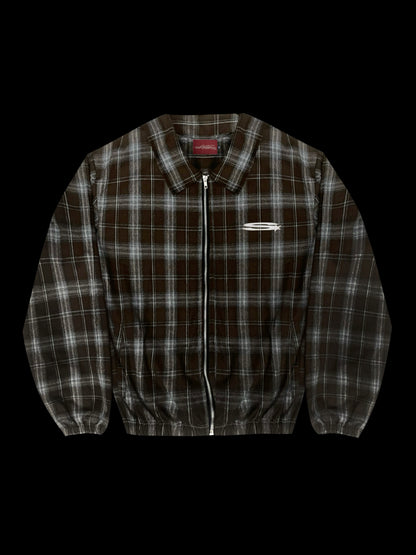 CHOCO BROWN PLAID ZIP UP JACKET