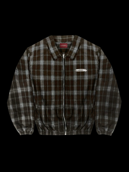 CHOCO BROWN PLAID ZIP UP JACKET