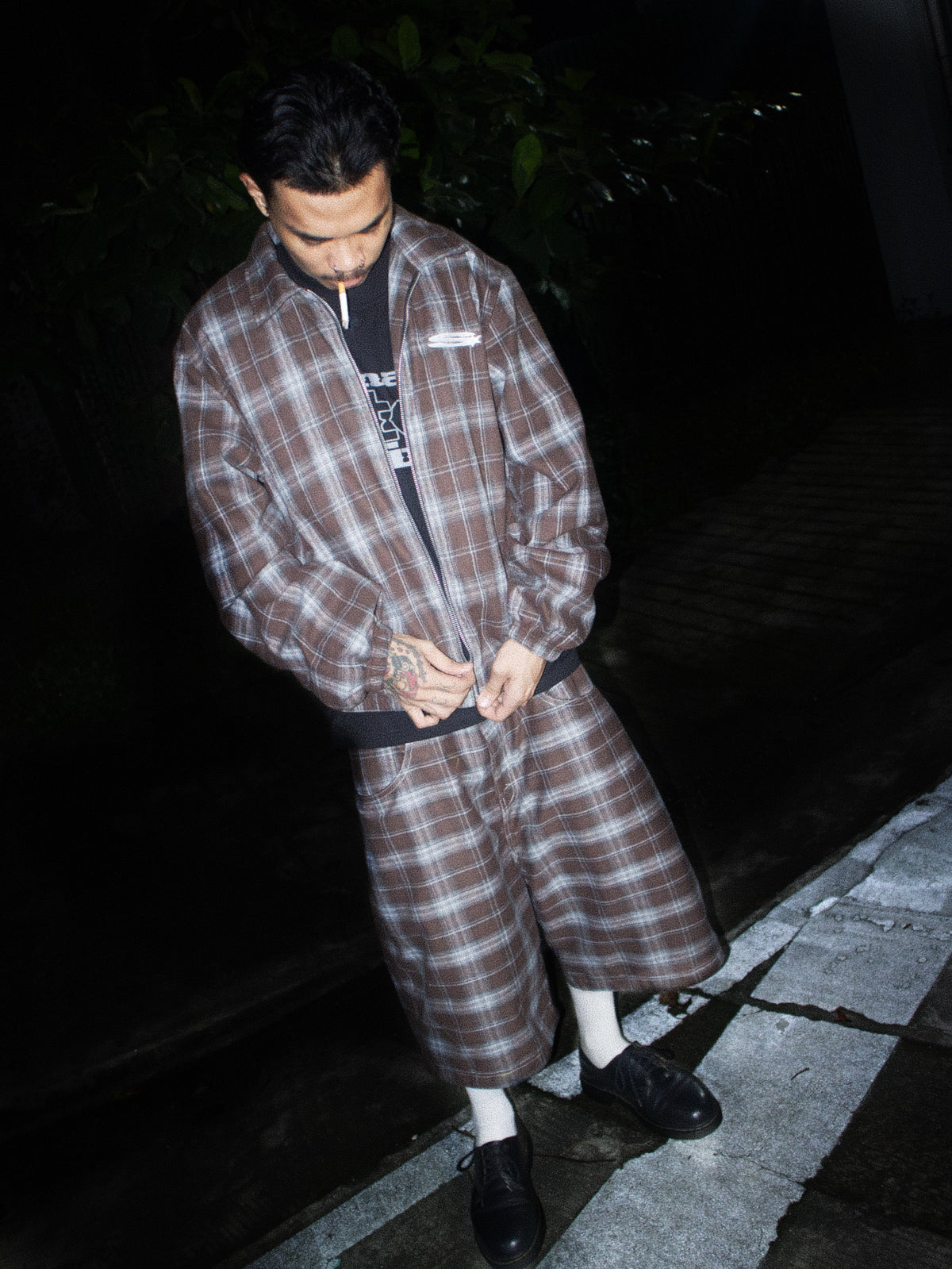 CHOCO BROWN PLAID ZIP UP JACKET