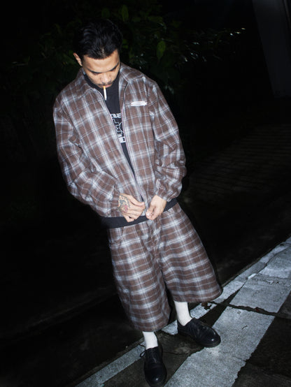 CHOCO BROWN PLAID ZIP UP JACKET