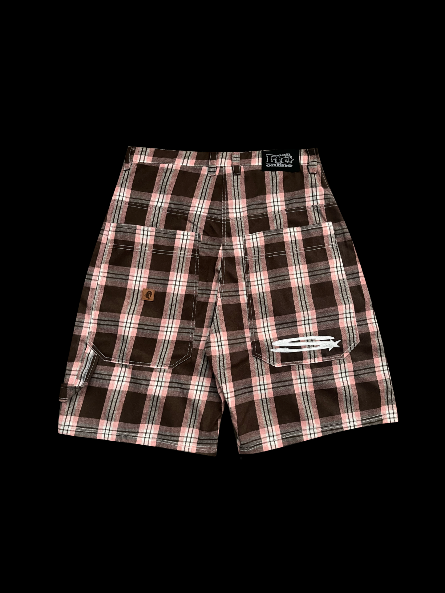 ICE CREAM PINK PLAID  LONG SHORTS