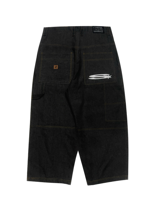 HARD BLACK DOUBLE KNEE PANTS