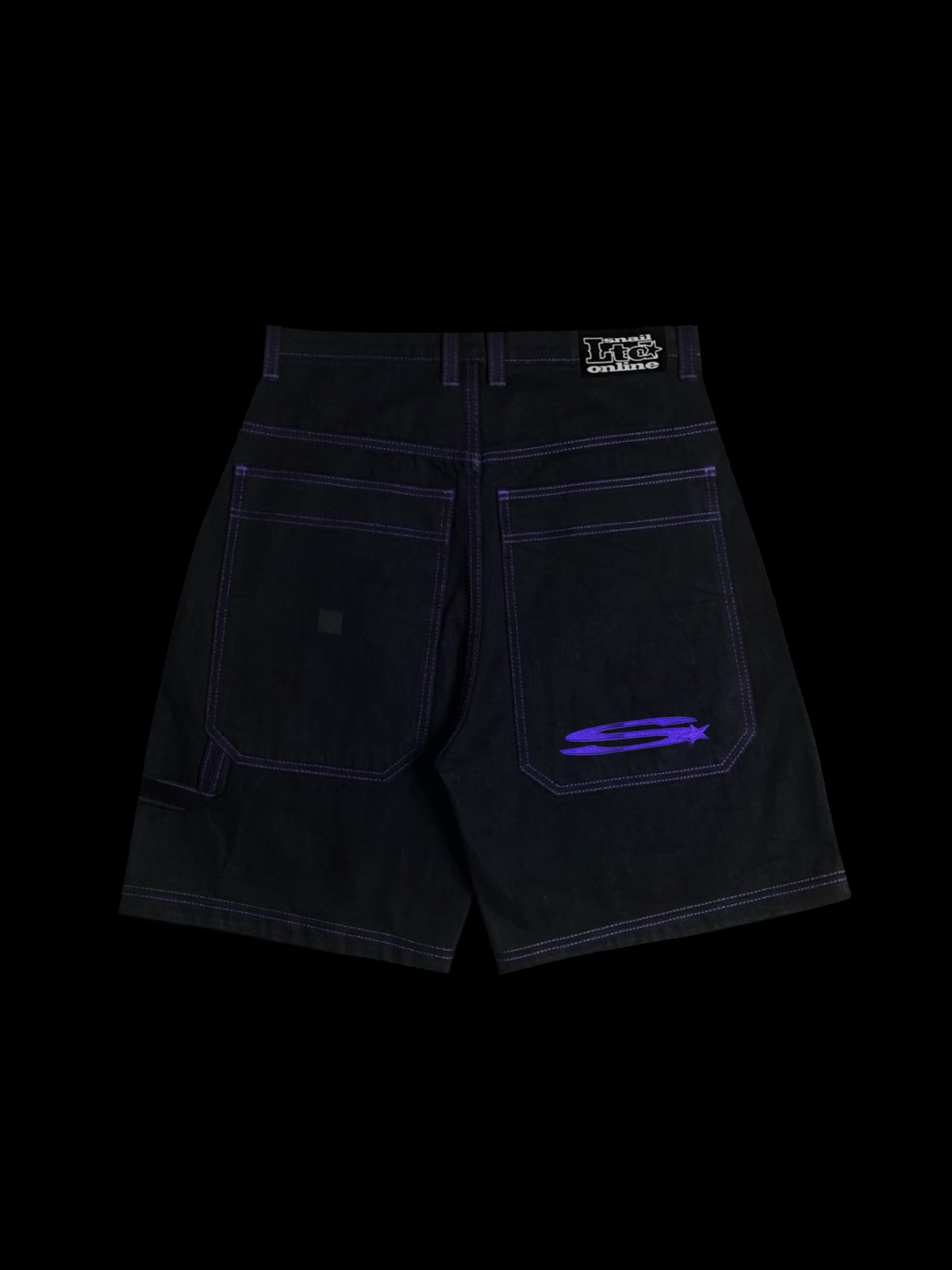 BLACK SHINY DENIM LONG SHORTS